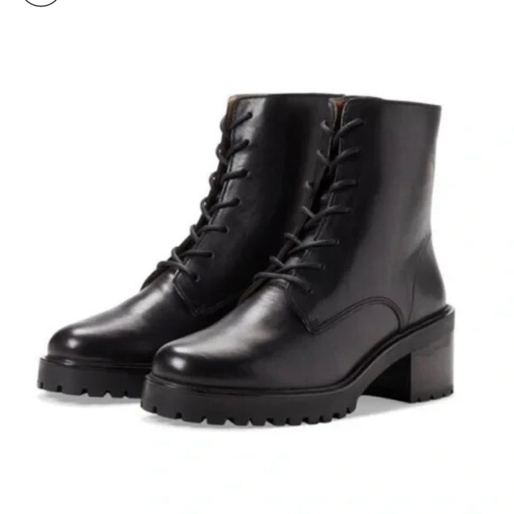 Madewell The Bradley Lace-Up Lugsole Combat Boot Leather Black 7.5